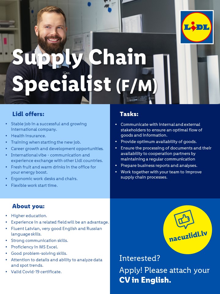 Vacancy SUPPLY CHAIN SPECIALIST, Rīga, Rīgas rajons, Lidl