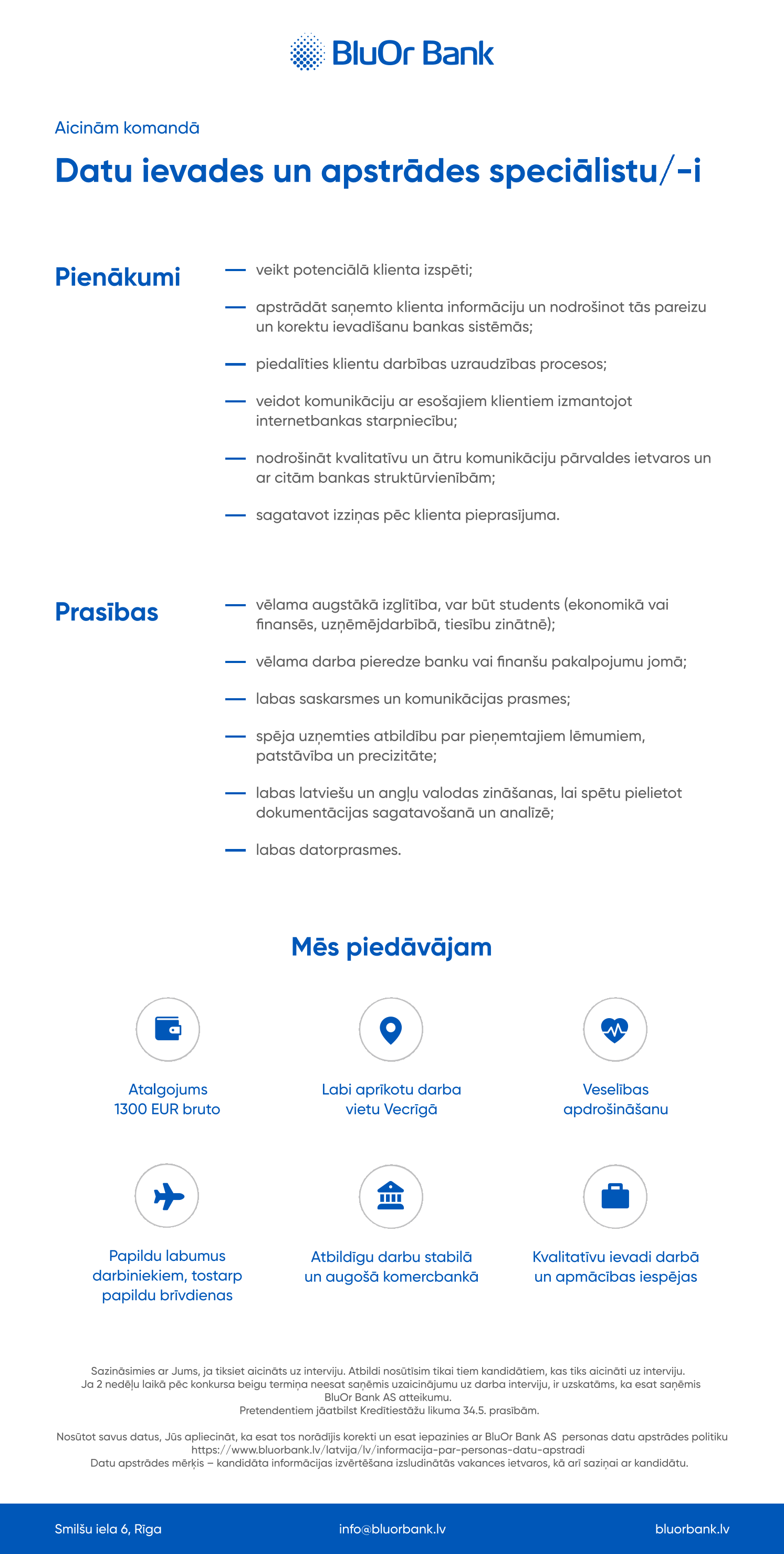 Vakance - Datu ievades un apstrādes speciālists/-e, BluOr Bank AS | CV ...