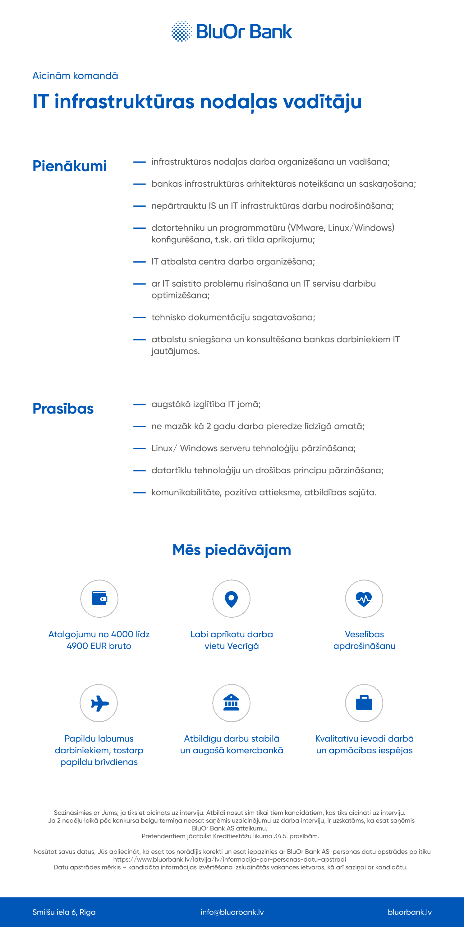 Vakance - IT infrastruktūras nodaļas vadītājs/-a, BluOr Bank AS | CV-Online