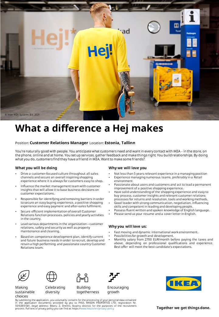Vakance Customer Relations Manager, IKEA